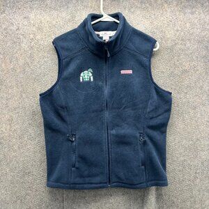 Vineyard Vines Vest Women Medium Blue Navy Full Zip Embroidered Logo Fleece